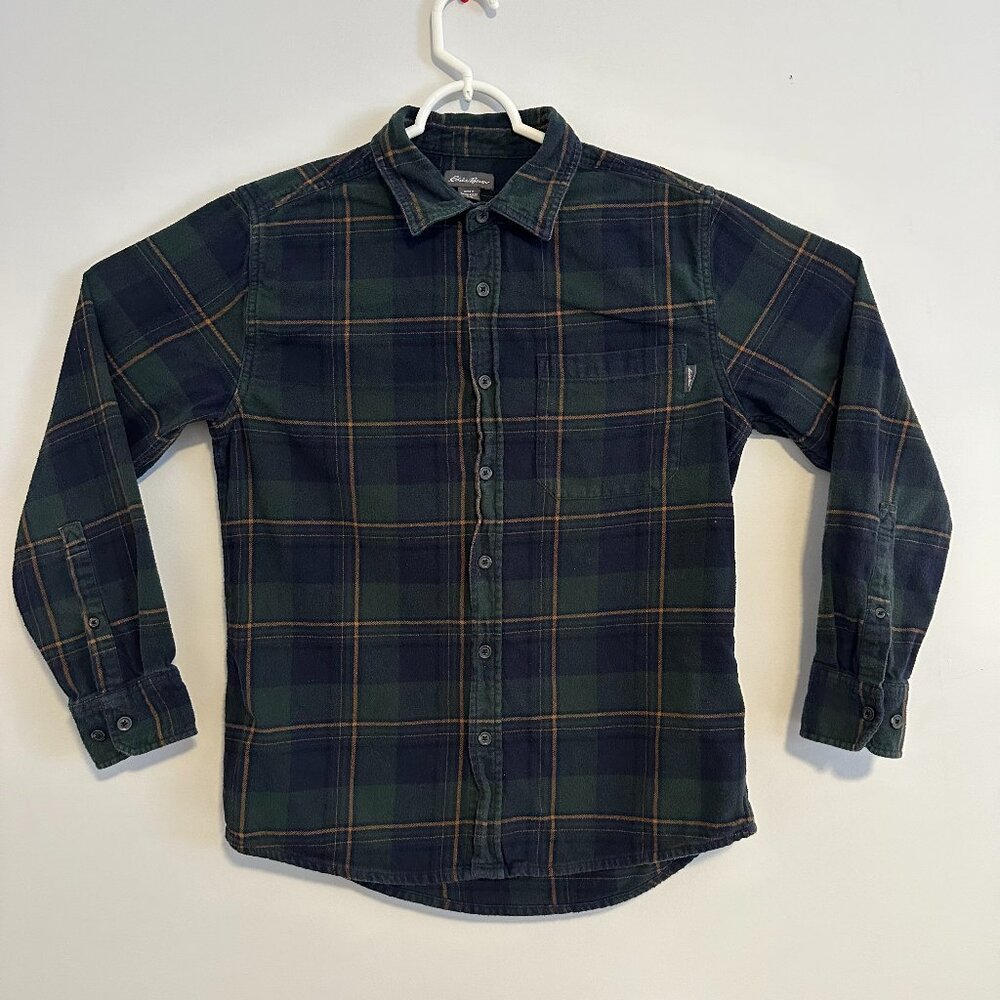 Eddie Bauer Casual Button Down Mens Medium Green Plaid Rugged Flannel Shacket